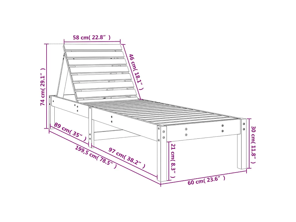 Chaises longues lot de 2 noir 199,5x60x74 cm bois massif de pin