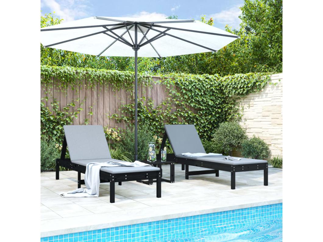 Espreguiçadeiras 2 pcs 199,5x60x74 cm pinho maciço preto