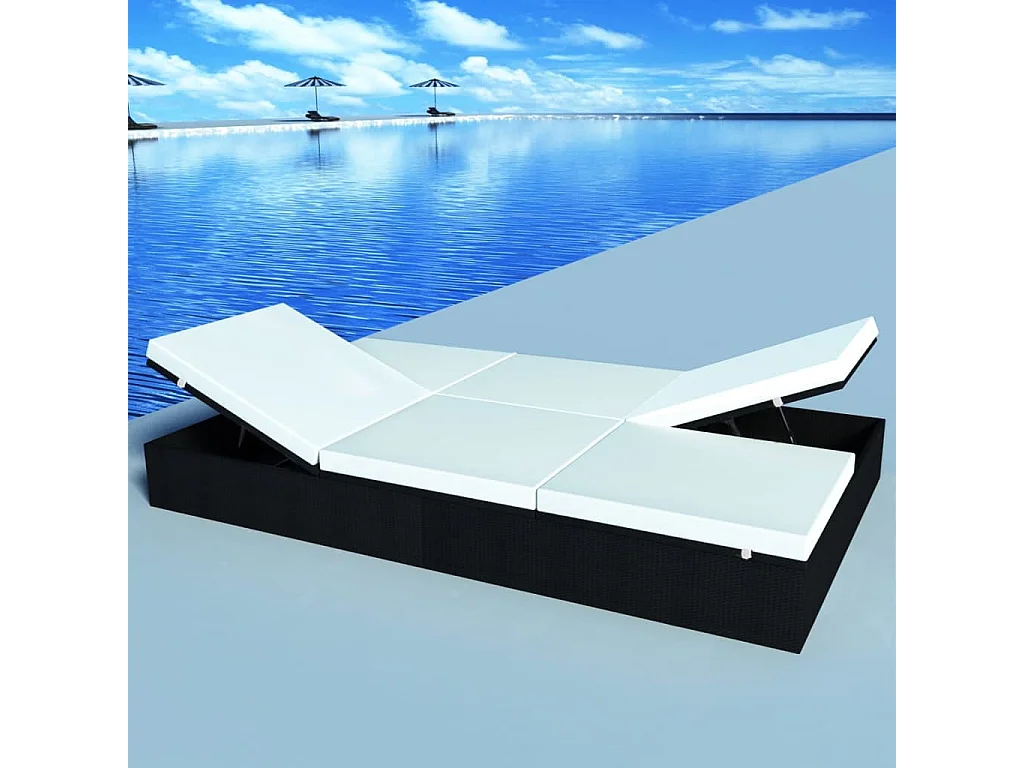 Festnight Lettino Prendisole In Polirattan – Sdraio Doppio Curvo Con Cuscino, Colore Nero – Schienale Regolabile, Per Giardino, Terrazza, Piscina - 4