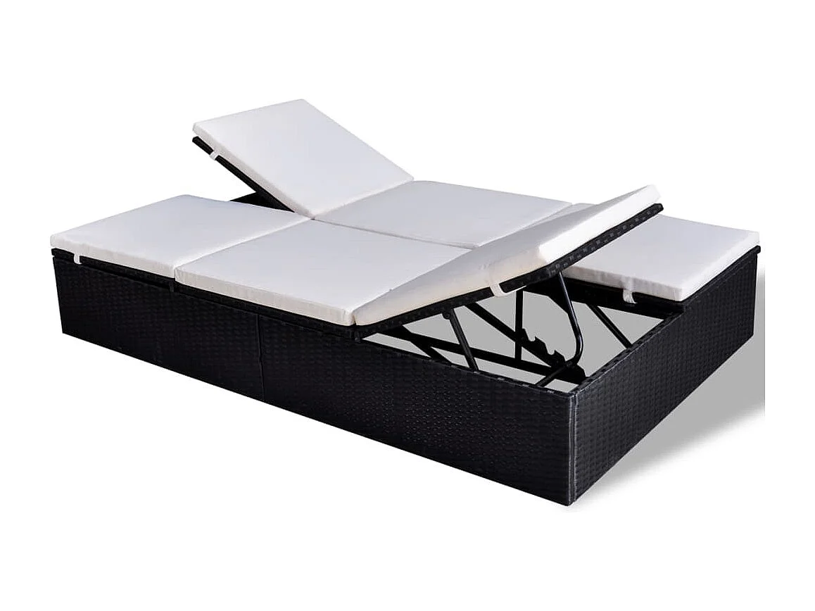 Chaise longue double avec coussin Résine tressée Noir