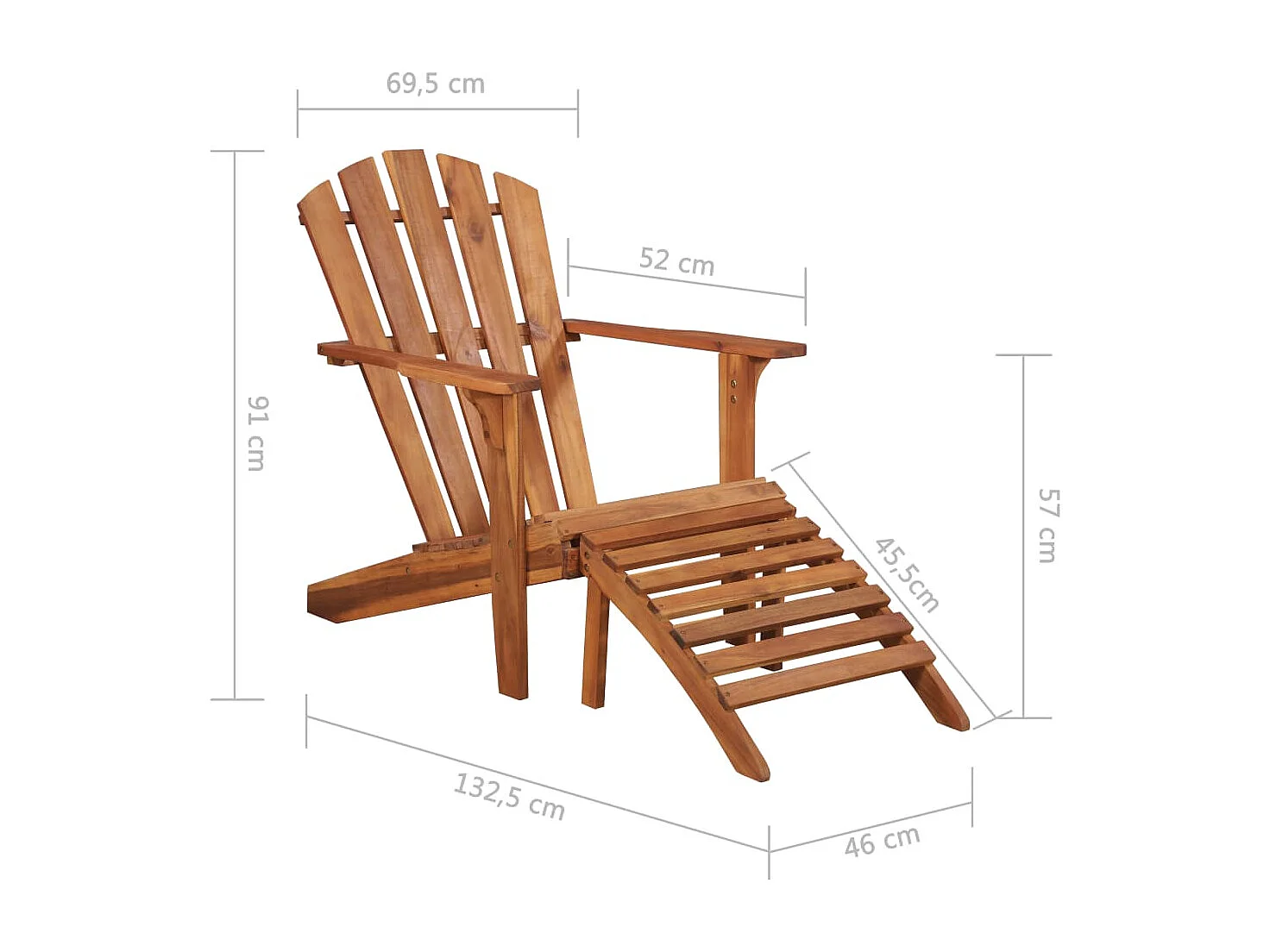 Silla de jardín Adirondack con reposapiés madera acacia maciza