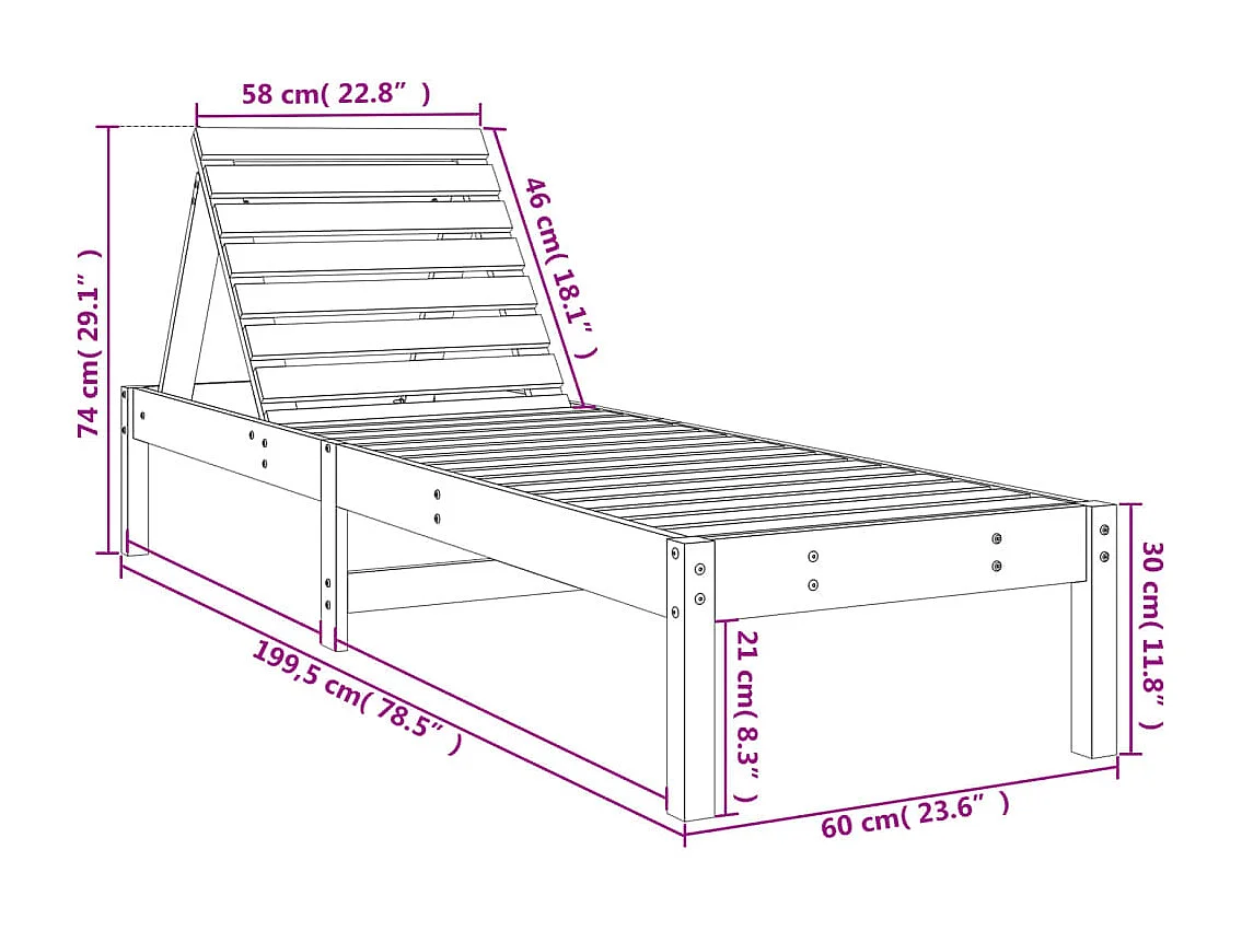 Ligstoelen 2 st 199,5x60x74 cm massief grenenhout