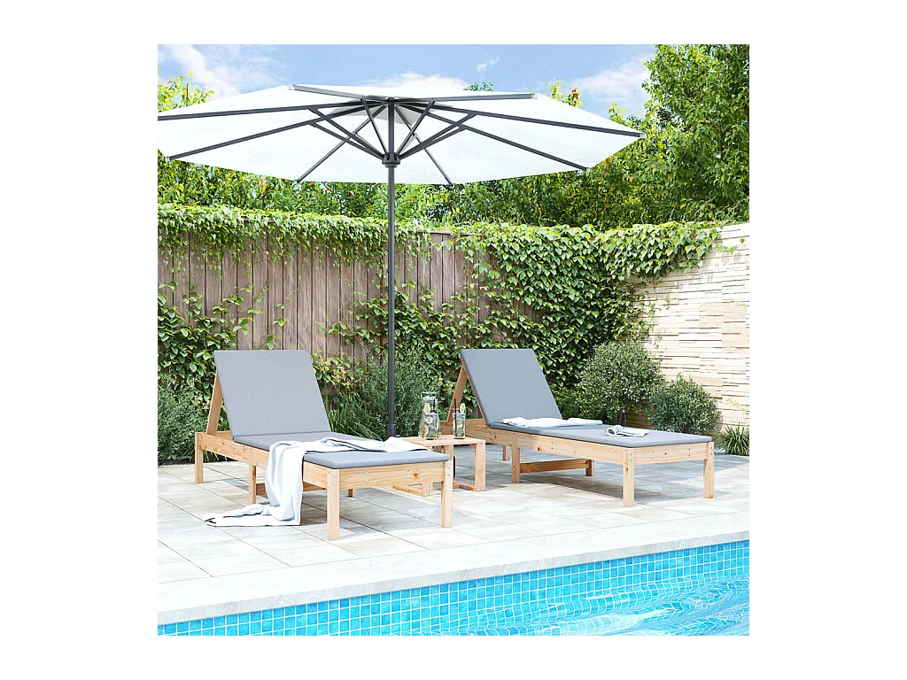 Chaises longues lot de 2 199,5x60x74 cm bois massif de pin