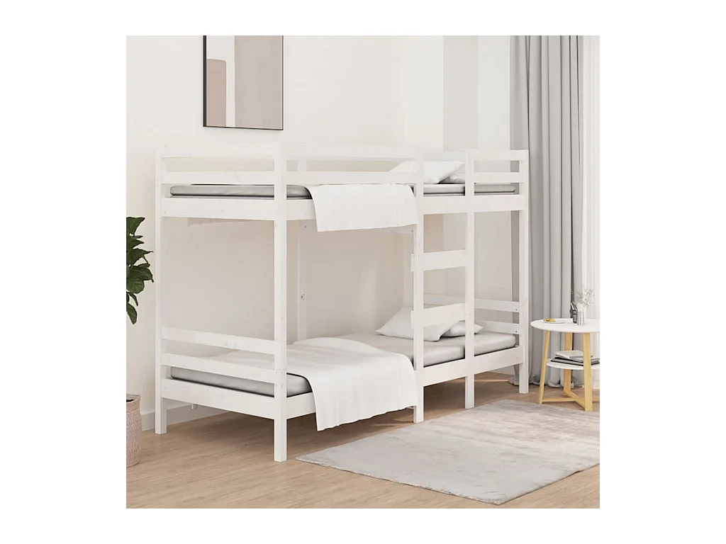Lit superposé sans matelas blanc 80x200 cm bois de pin massif