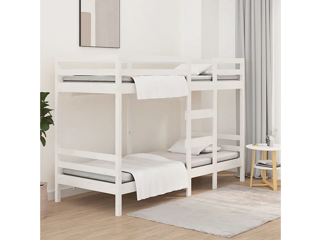 Lit superposé sans matelas blanc 75x190 cm bois de pin massif