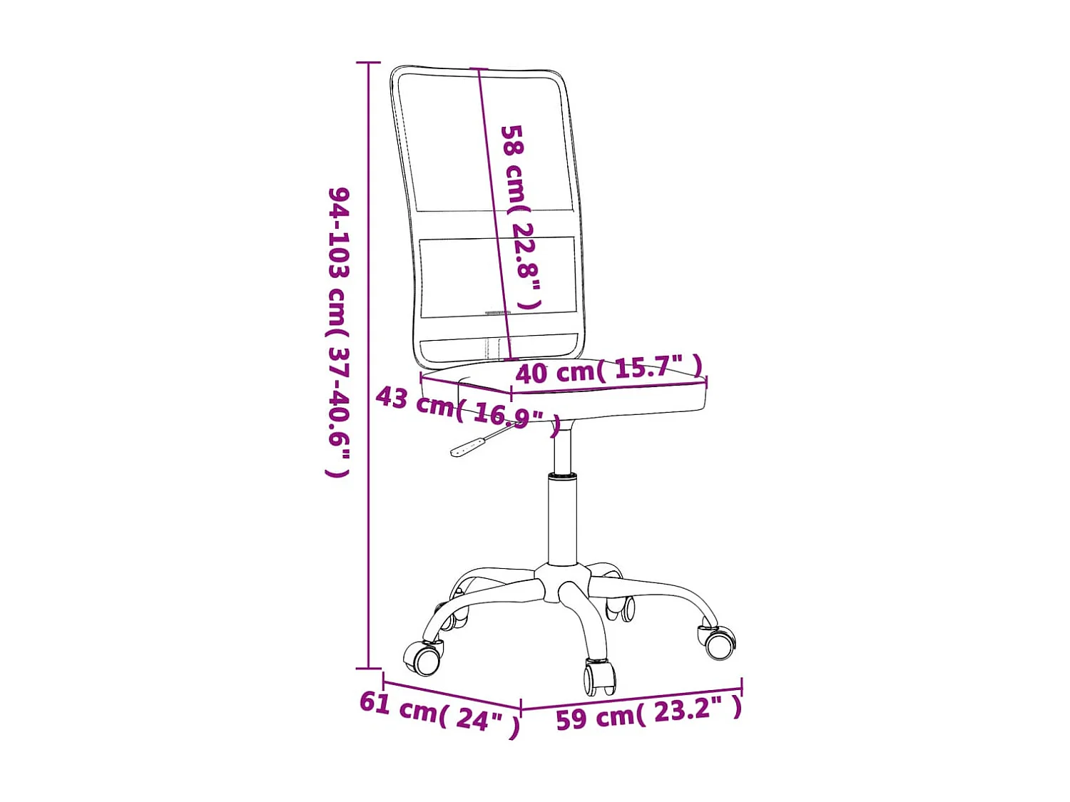 Chaise de bureau réglable en hauteur rose tissu en maille