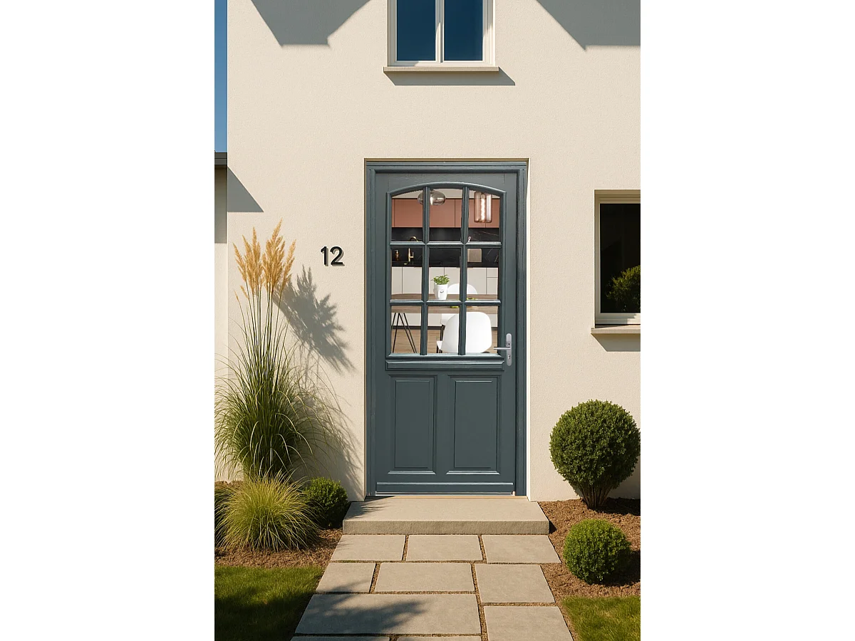 Puerta de entrada de madera con vidrio Alexa gris antracita, H.215 x L.80 cm, lado de la tabla a la izquierda, GD MENUISERIES sin manilla