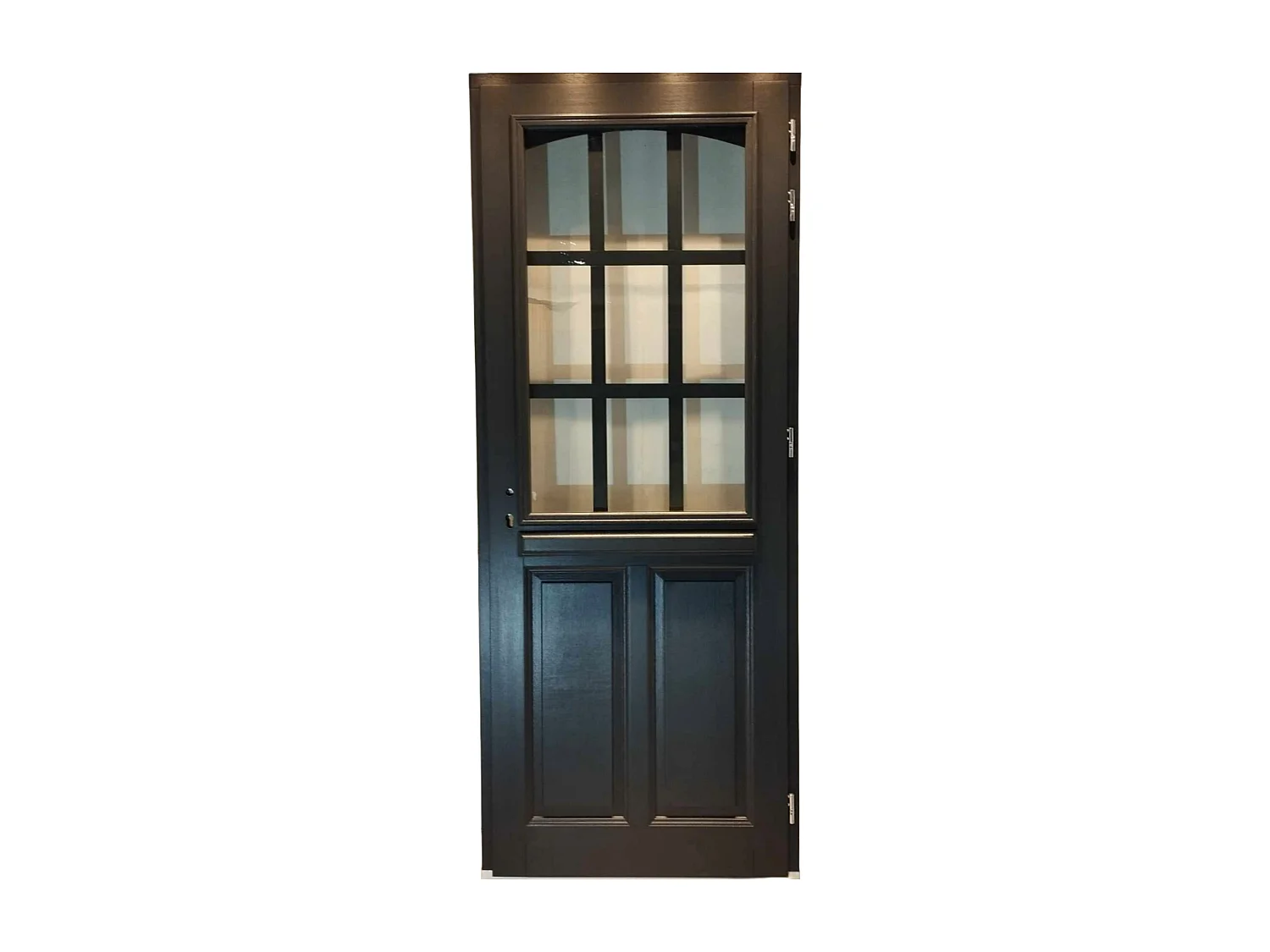 Puerta de entrada de madera con vidrio Alexa gris antracita, H.215 x L.80 cm, lado de la tabla a la izquierda, GD MENUISERIES sin manilla