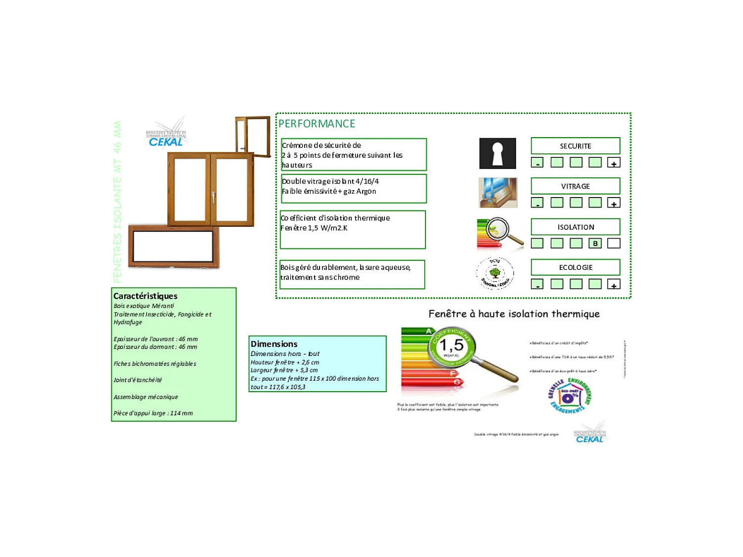 Ventana de madera 2 hojas Al 75 x L 140 Panel Nervios + tirador (ref 010220F9) sin manilla