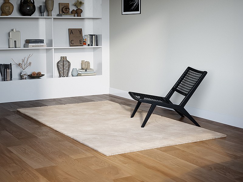 Faux Fur Rug with Circular Patterns, 200 x 290 cm, Beige, PAOLISI