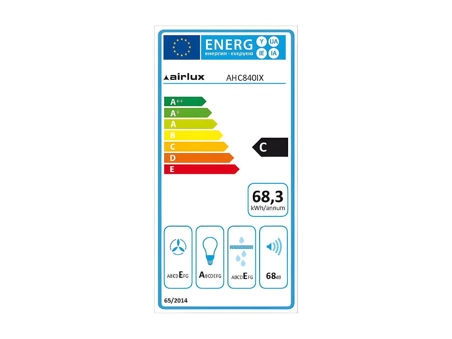 Hotte visière 345m³/h AIRLUX 80cm, AHC 840 IX