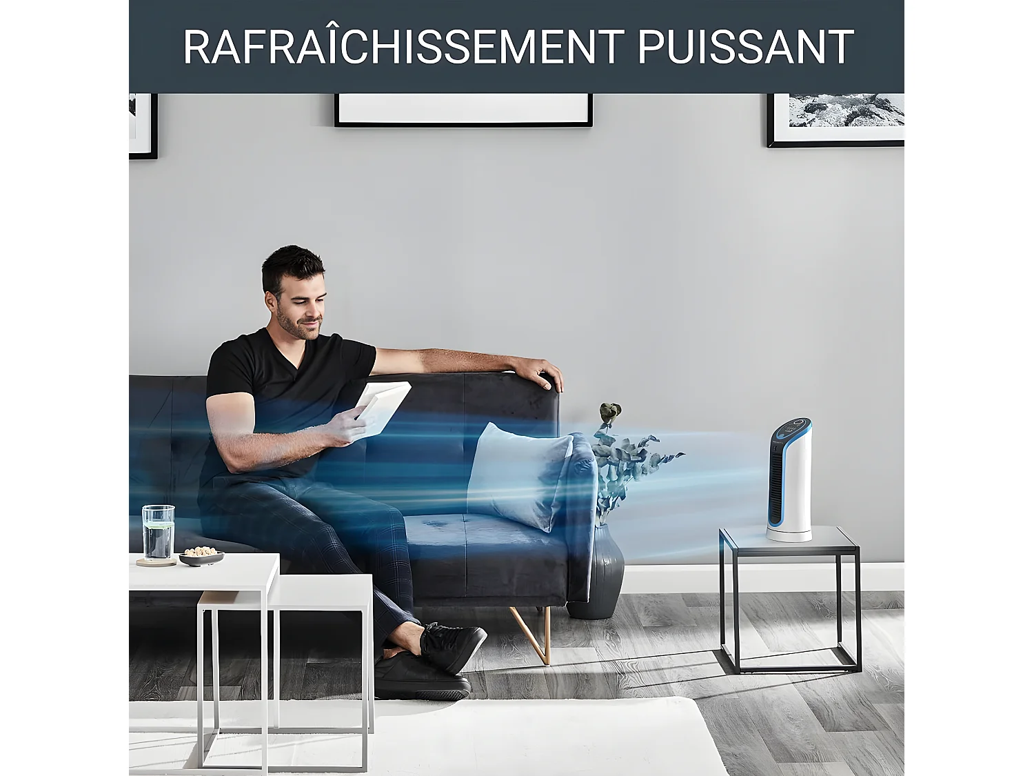 Rowenta Ventilateur colonne 39cm 30w 3 vitesses blanc - vu6210f0