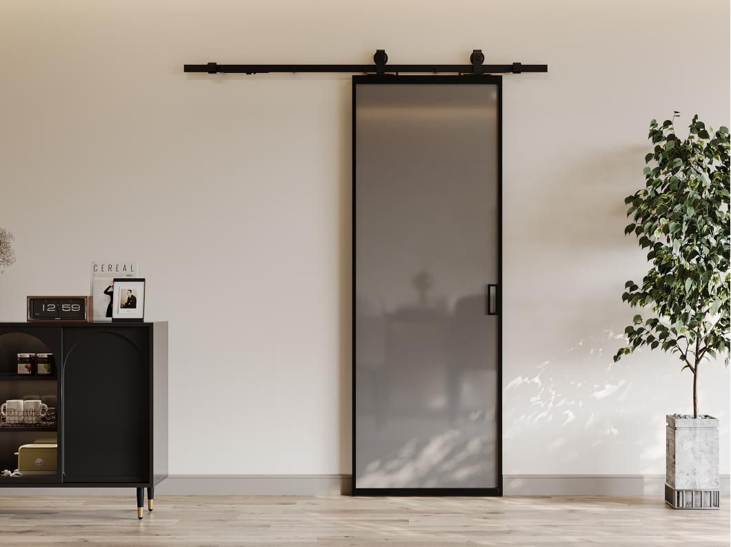 Porta scorrevole esterno muro H205 x L83 cm Alluminio e Vetro temperato fumé - LINCI II