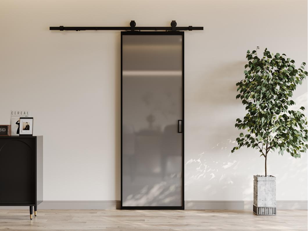 Schuifdeur met opbouwsysteem - aluminium en gehard rookglas - H205 x L93 cm - LINCI II