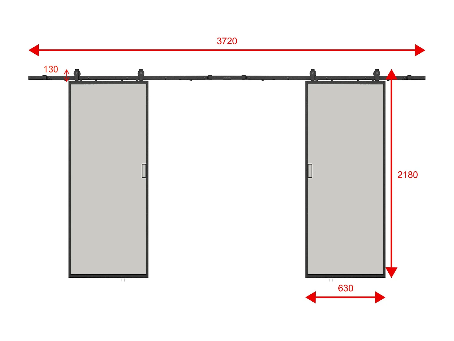 Porte scorrevole doppia esterno muro 2 x H205 x L63 cm Alluminio e Vetro temperato smerigliato - LINCI II