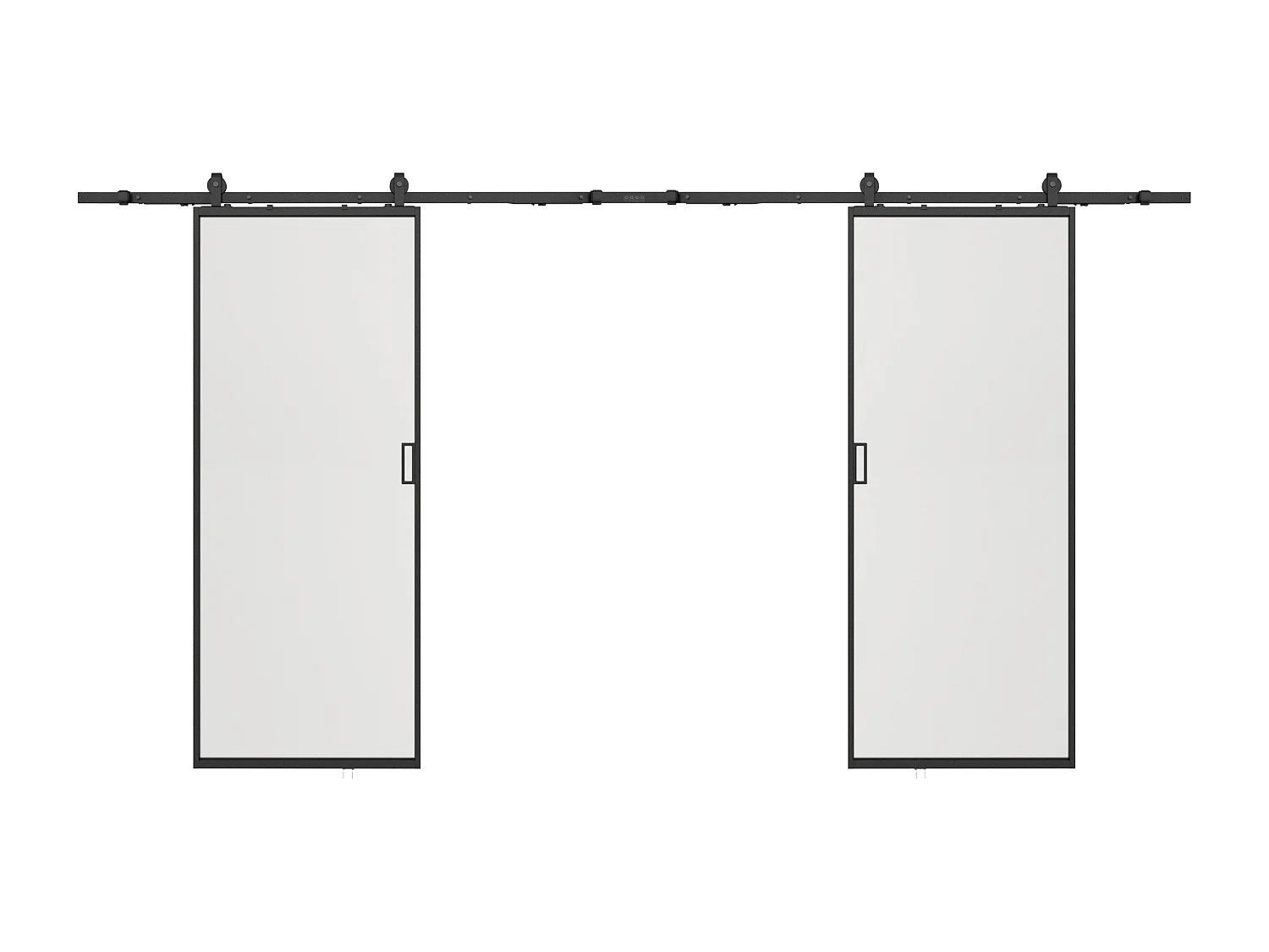 Porte coulissante double avec système en applique - aluminium et verre trempé dépoli - 2 x H205 x L63 cm - LINCI II