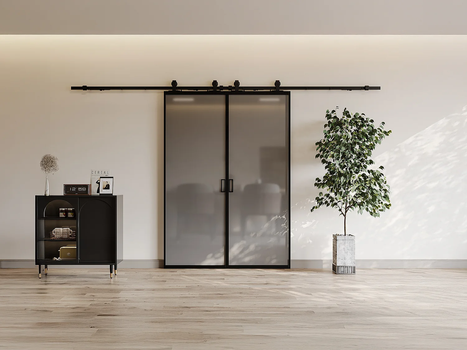 Dubbele schuifdeur met opbouwsysteem - Aluminium en gehard rookglas - 2 x H205 x L73 cm - LINCI II