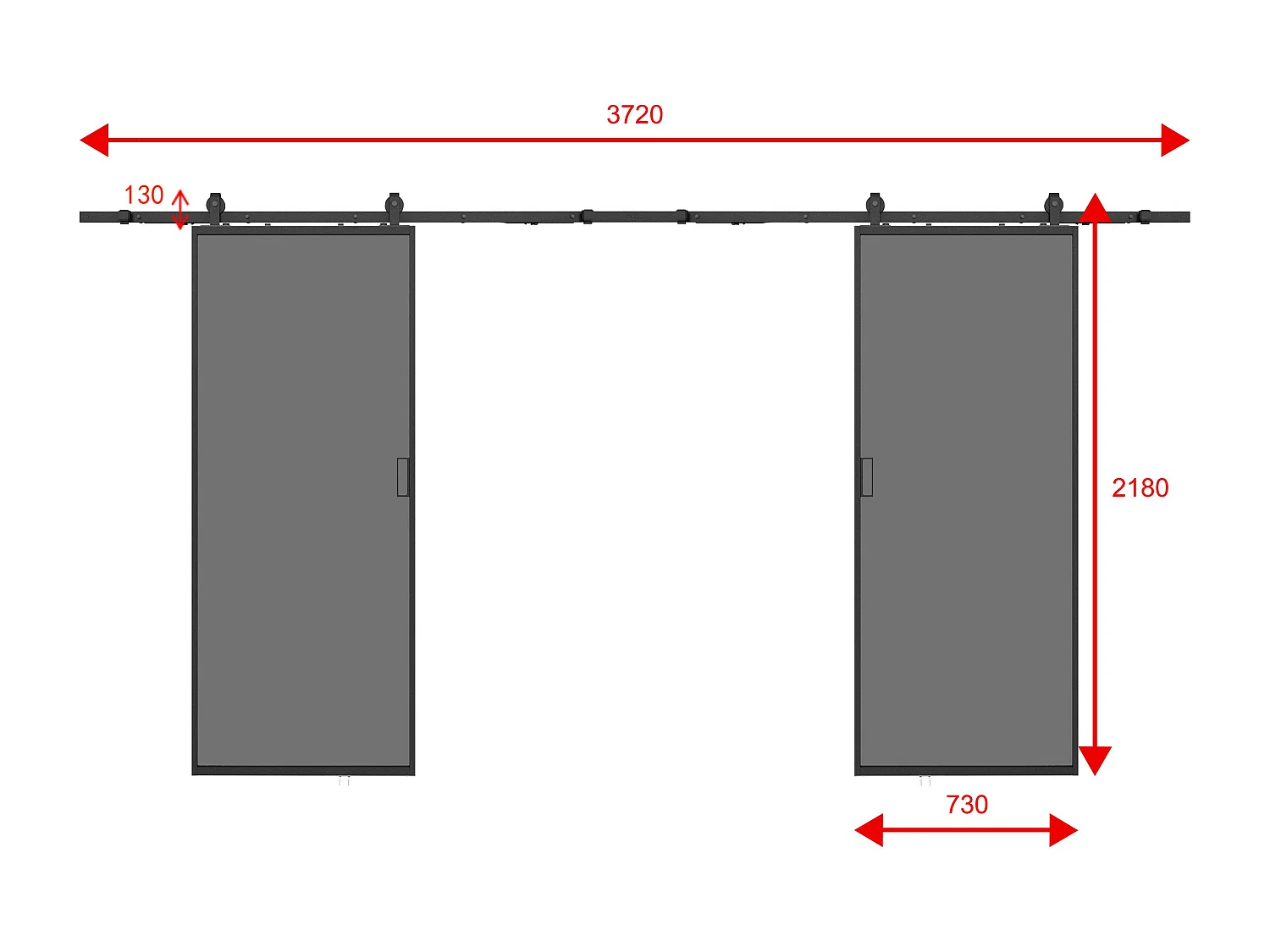 Dubbel skjutdörr med utanpåliggande system - aluminium och rökfärgat frostat härdat glas - 2 x H205 x B73 cm - LINCI II