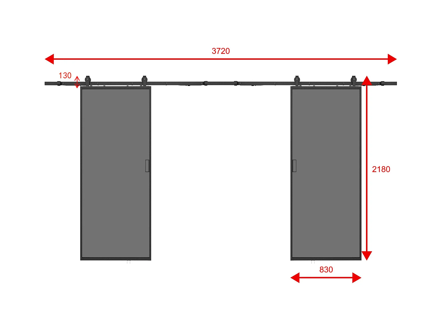 Porte coulissante double avec système en applique - aluminium et verre trempé fumé dépoli - 2 x H205 x L83 cm - LINCI II