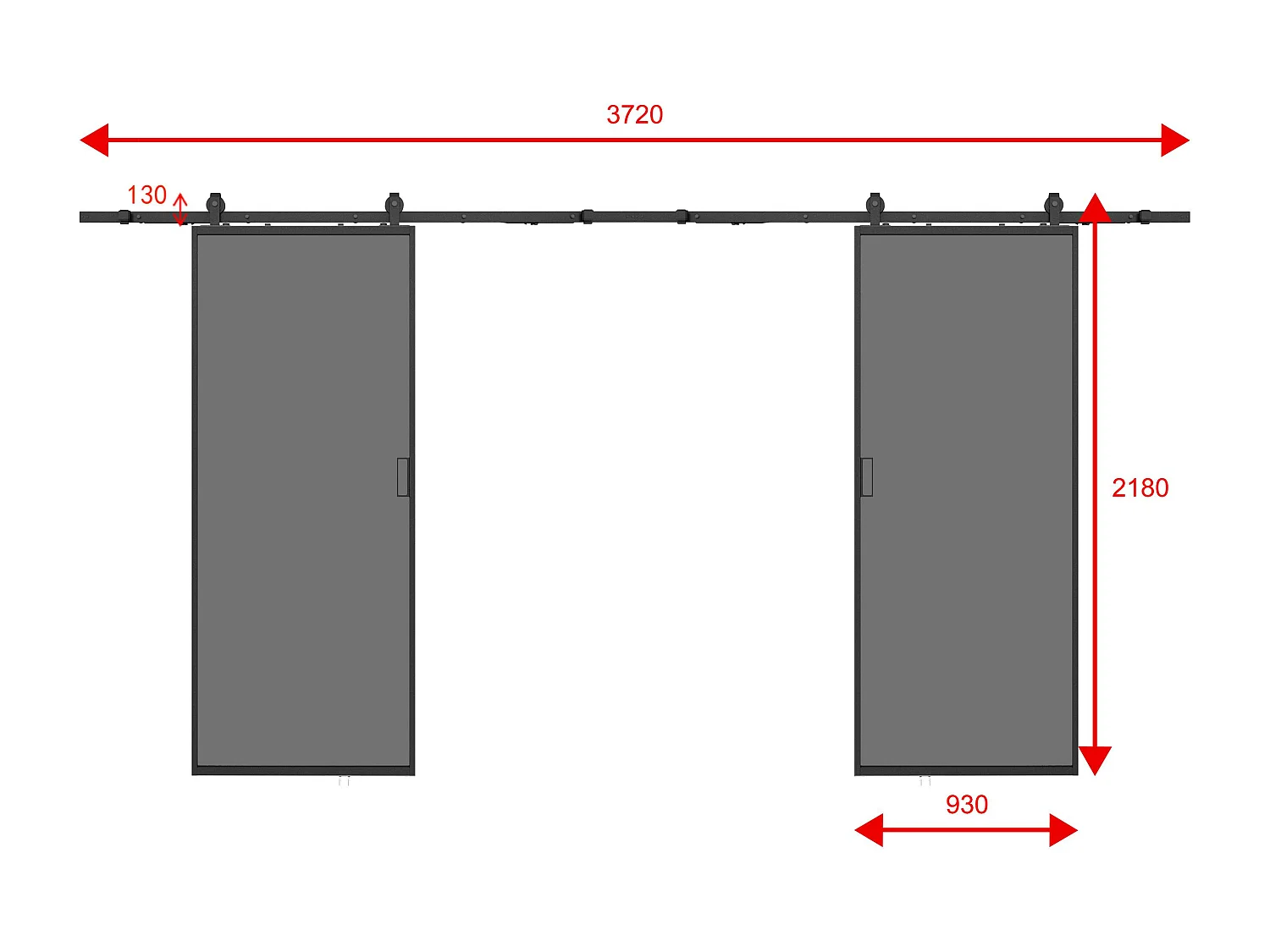 Porte coulissante double avec système en applique - aluminium et verre trempé fumé dépoli - 2 x H205 x L93 cm - LINCI II