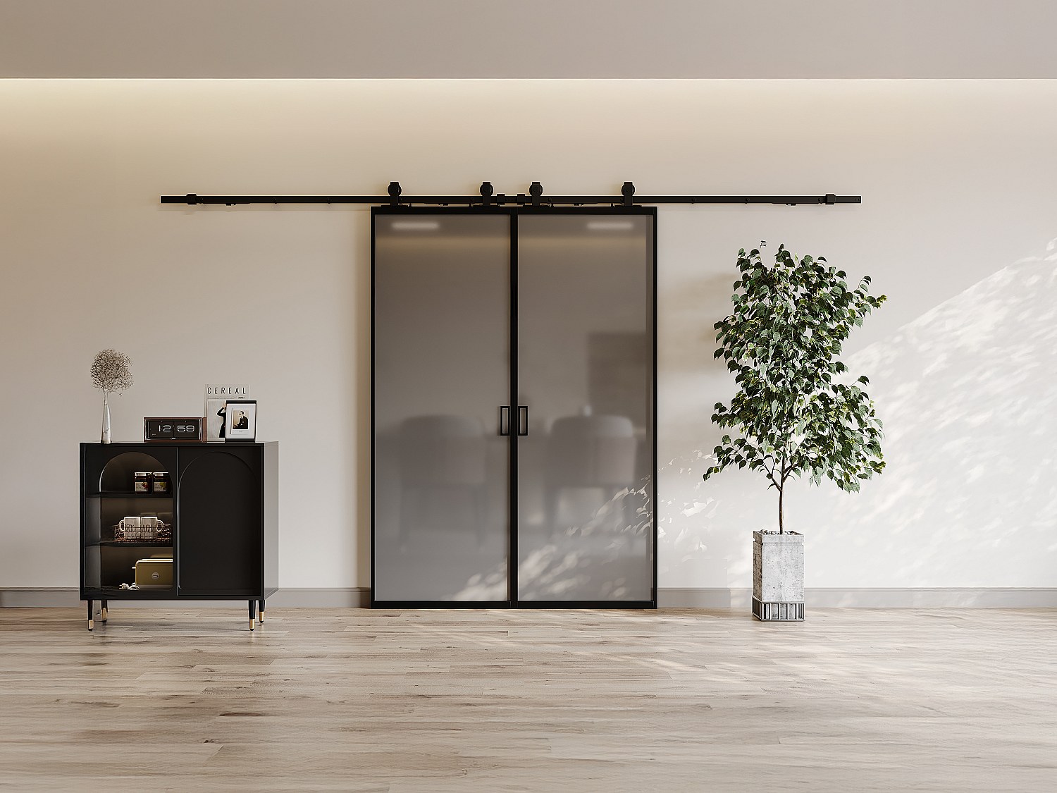 Vente-unique Doppel-Schiebetür mit Laufschienensystem - Aluminium & rauchfarbenes Sicherheitsglas - 2 x 205 x 93 cm - LINCI II 8322709
