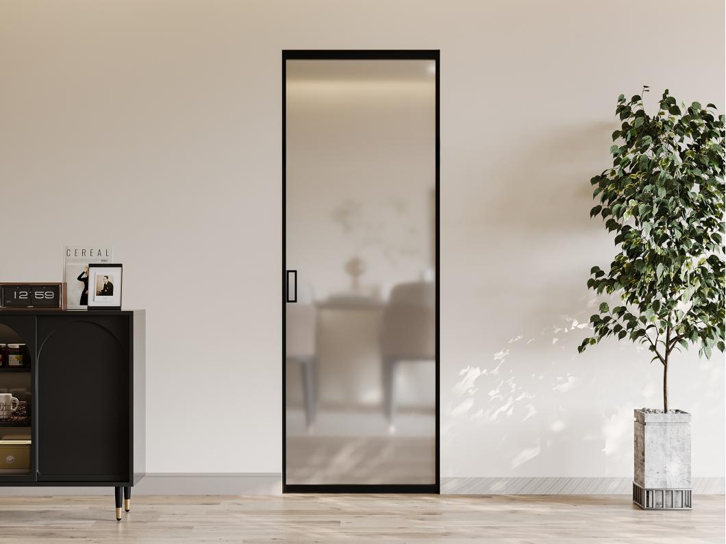 Porta scorrevole con sistema a incasso H205 x L63 cm Alluminio e Vetro temperato smerigliato - LINCI II