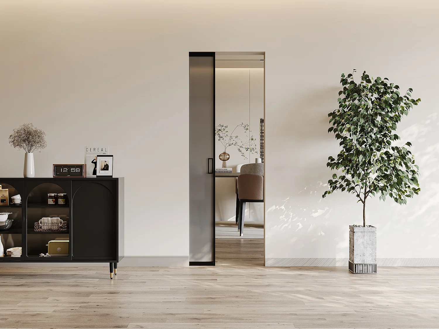 Schuifdeur met klamplaagsysteem - Aluminium en gehard rookglas - H205 x L73 cm - LINCI II