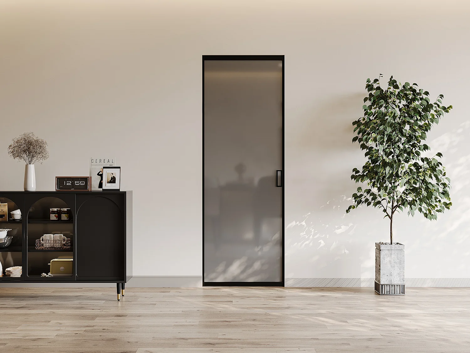 Schuifdeur met klamplaagsysteem - Aluminium en gehard rookglas - H205 x L93 cm - LINCI II