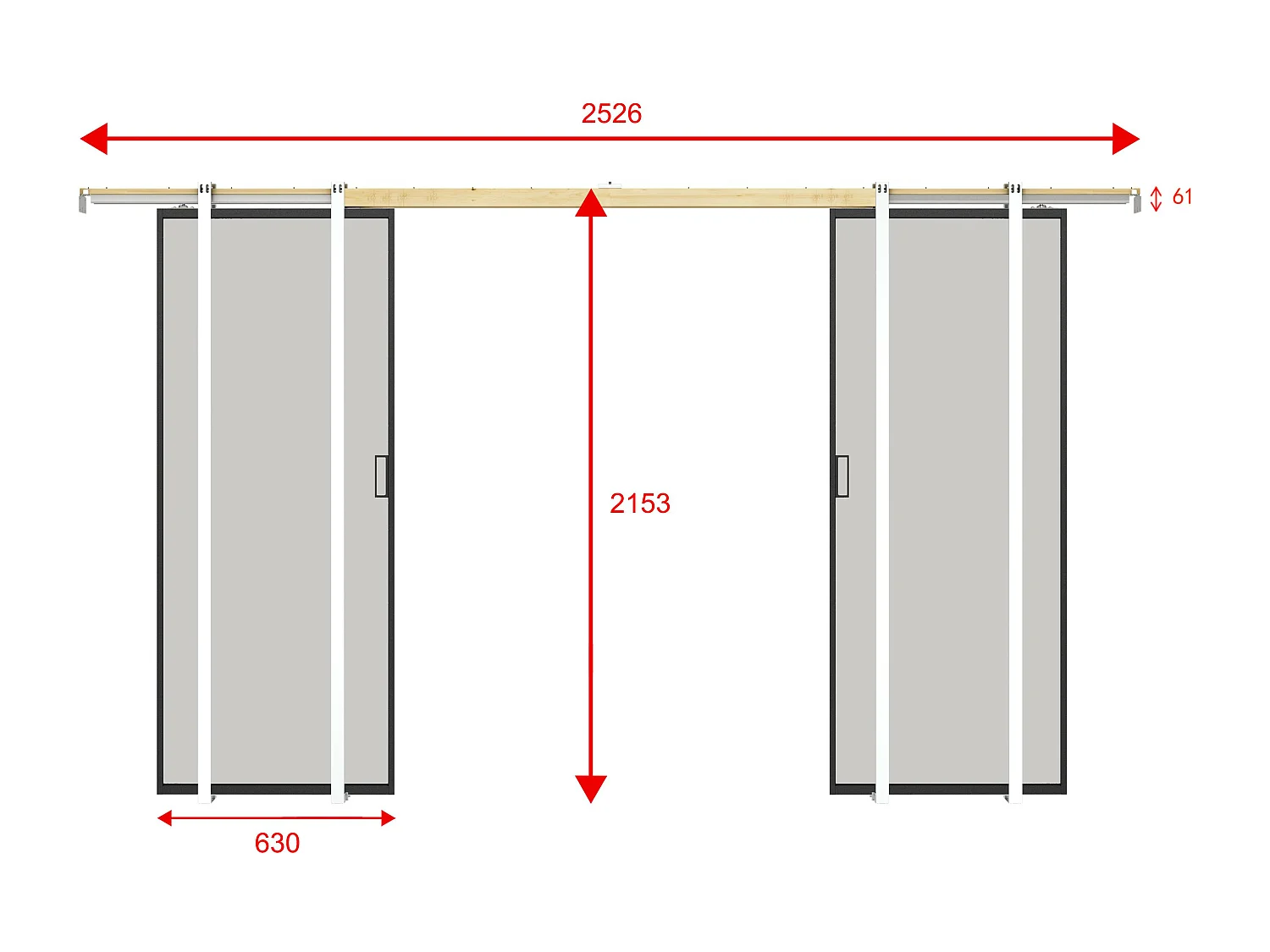 Porte coulissante double avec système à galandage - aluminium et verre trempé dépoli - 2 x H205 x L63 cm - LINCI II