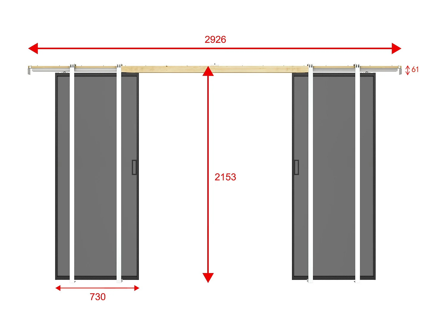 Porta de correr dupla com sistema de tabique, alumínio e vidro temperado fumado 2 x A205 x C73 cm - LINCI II