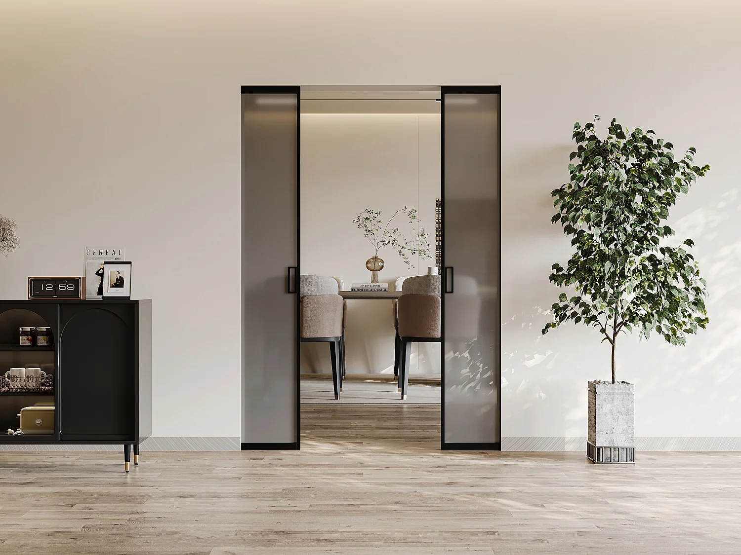 Dubbele schuifdeur met klamplaagsysteem - Aluminium en gehard rookglas - 2 x H205 x L83 cm - LINCI II