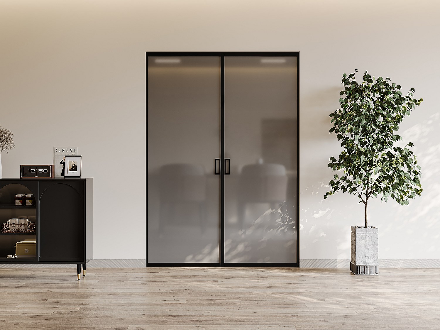 Vente-unique Doppel-Schiebetür Mit Galandage-System - Aluminium & Rauchfarbenes Sicherheitsglas - 2 X 205 Cm X 83 Cm - Linci Ii