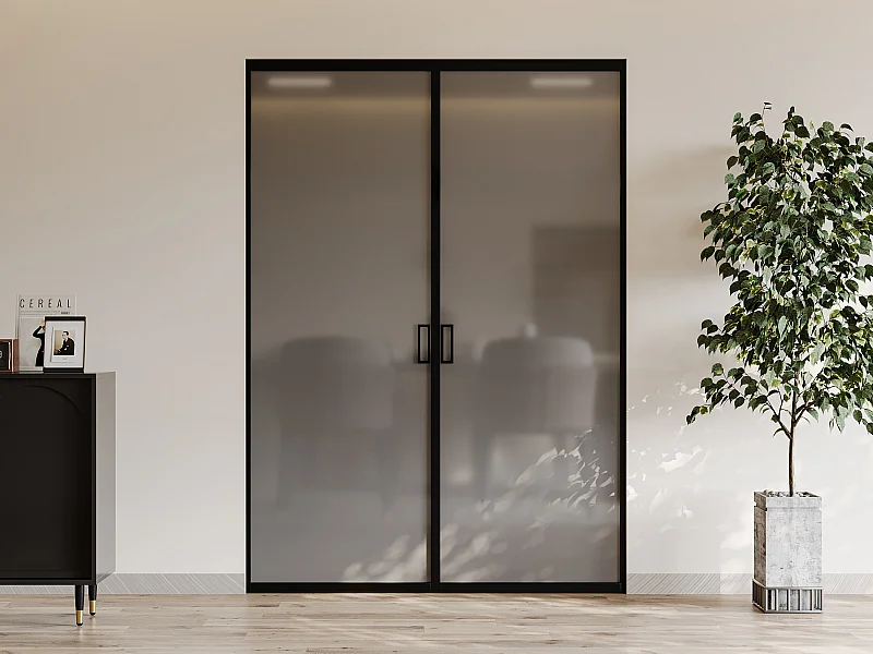 Doppel-Schiebetür mit Galandage-System - Aluminium & rauchfarbenes Sicherheitsglas - 2 x 205 cm x 93 cm - LINCI II