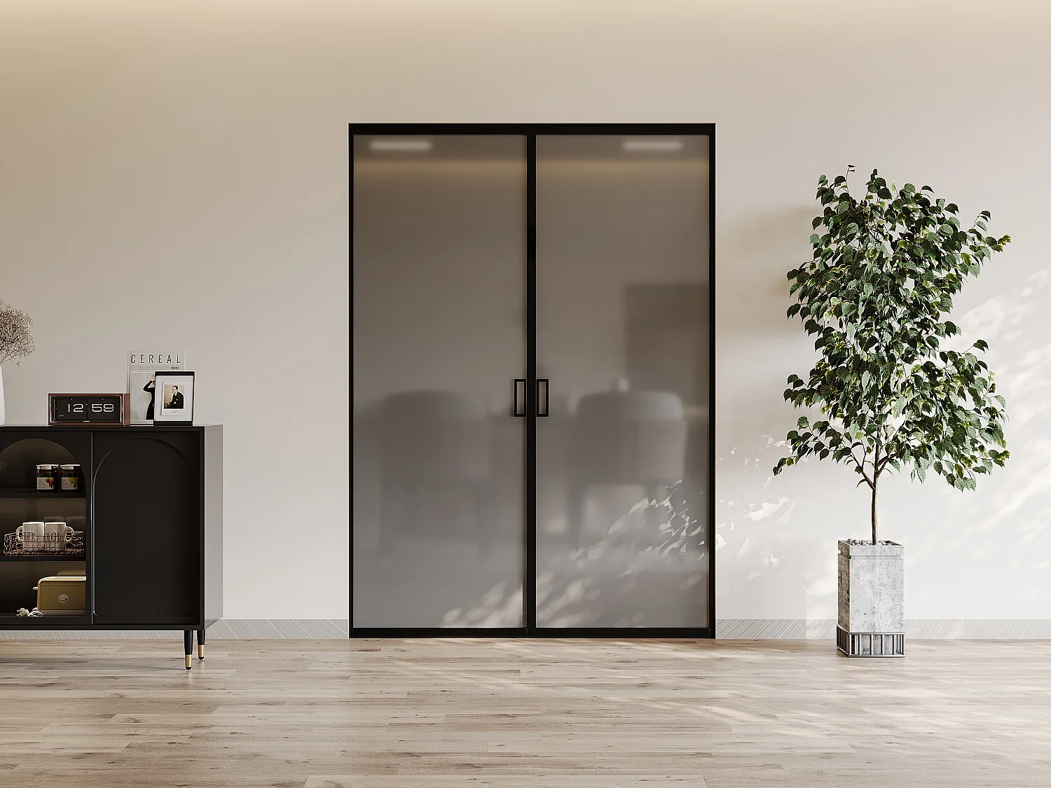 Dubbele schuifdeur met klamplaagsysteem - Aluminium en gehard rookglas - 2 x H205 x L93 cm - LINCI II