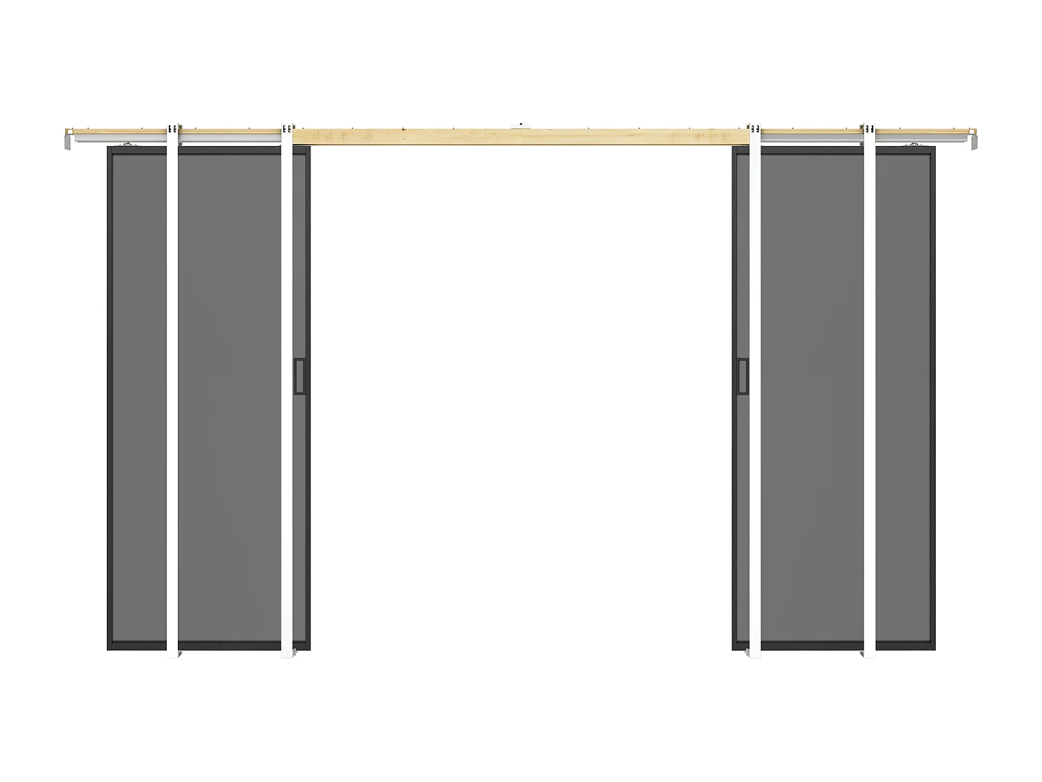 Porte coulissante double avec système à galandage - aluminium et verre trempé fumé dépoli - 2 x H205 x L93 cm - LINCI II