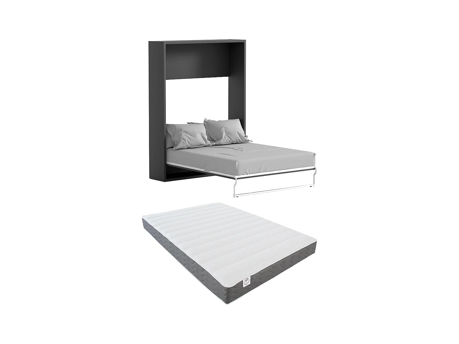 Letto estraibile 160 x 200 cm Apertura verticale manuale Antracite e Naturale + Materasso  - MALINA II