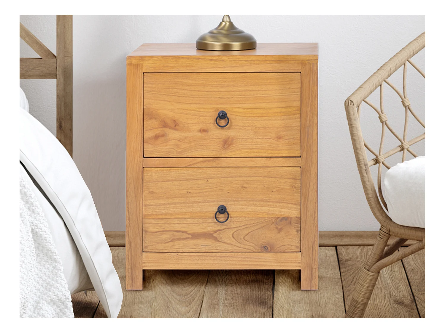Lot de 2 tables de chevet 2 tiroirs - Bois de mindi - Naturel - PILABO