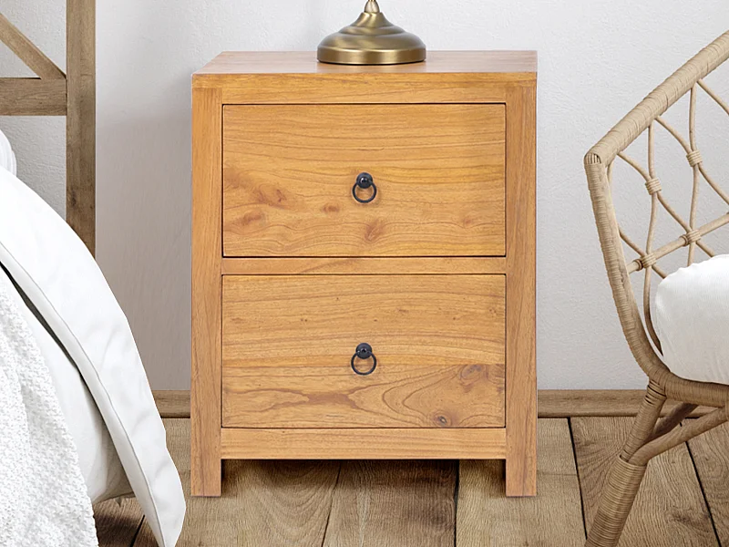 Uppsättning med 2 sängbord med 2 lådor - Mindi-trä - Naturfärgad - PILABO