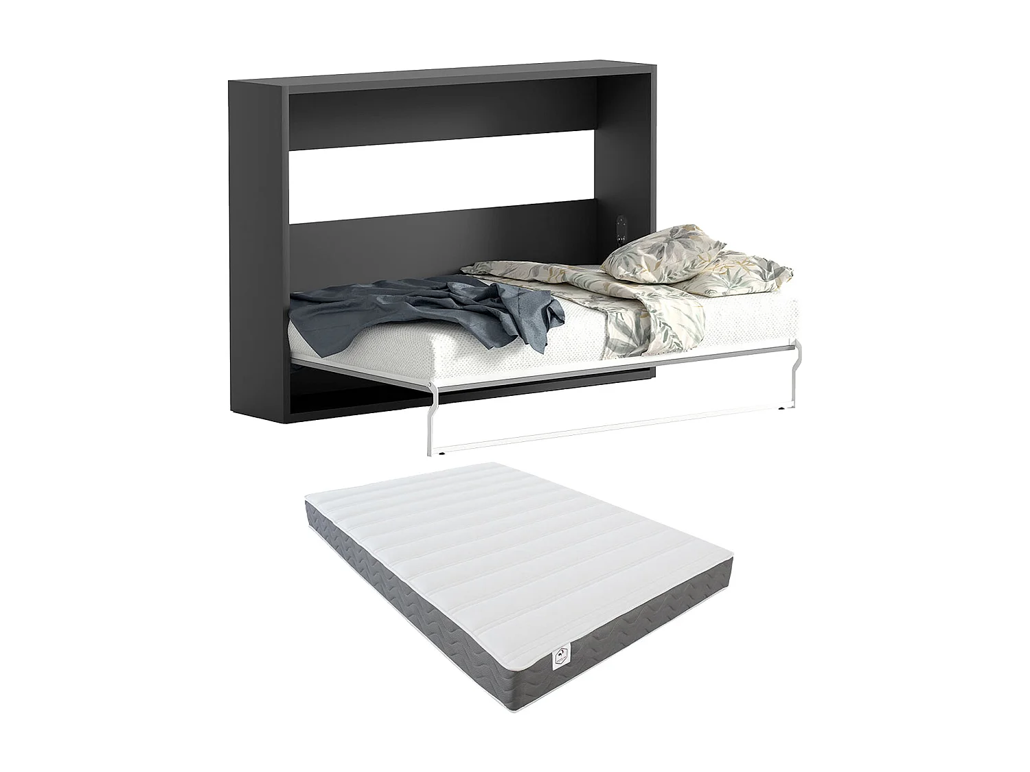 Cama rebatível 140 x 200 cm abertura horizontal manual antracite e natural + colchão - MALINA II