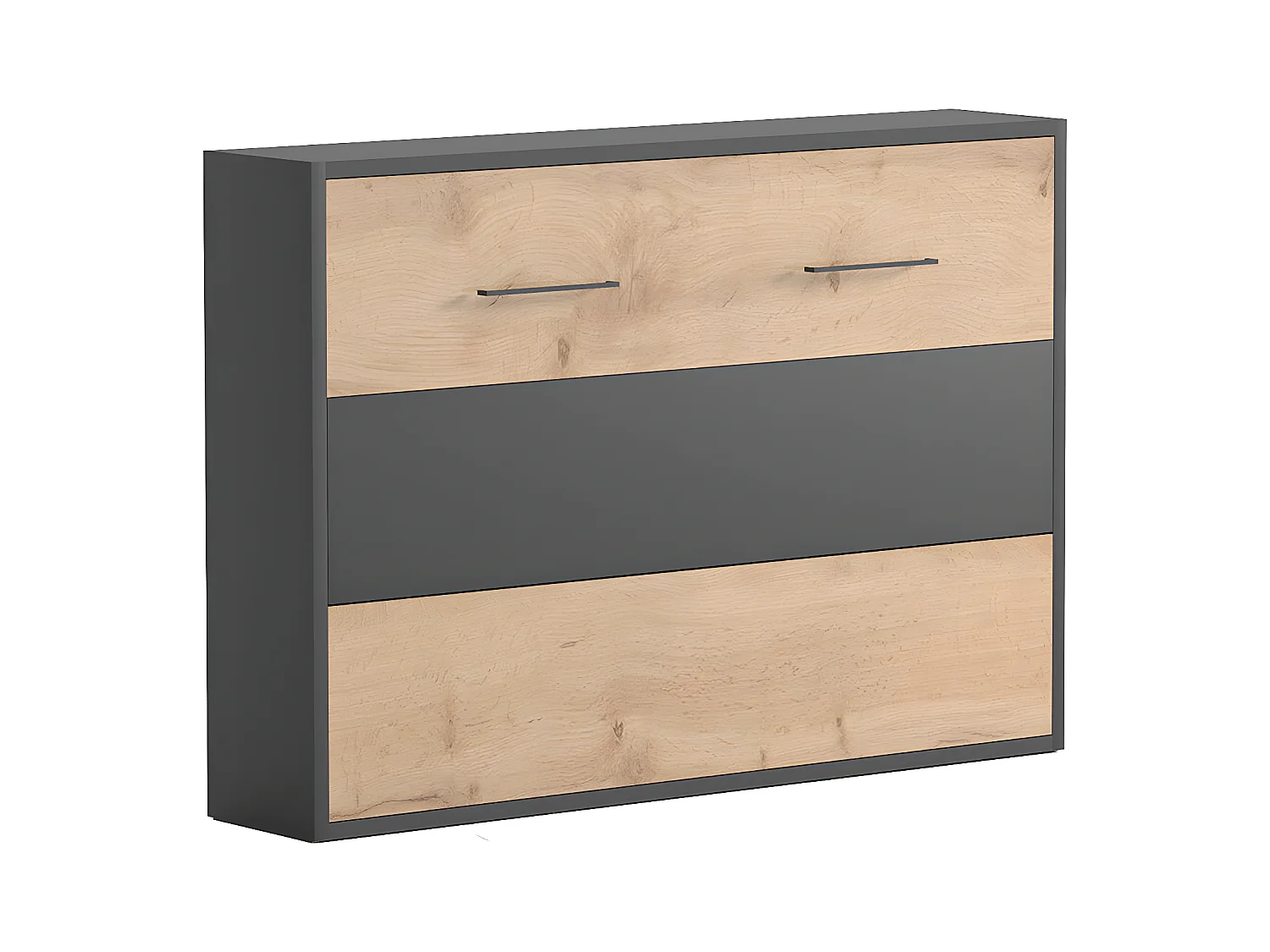 Cama abatible 140 x 200 cm - Apertura horizontal manual - Antracita y natural + Colchón - MALINA II