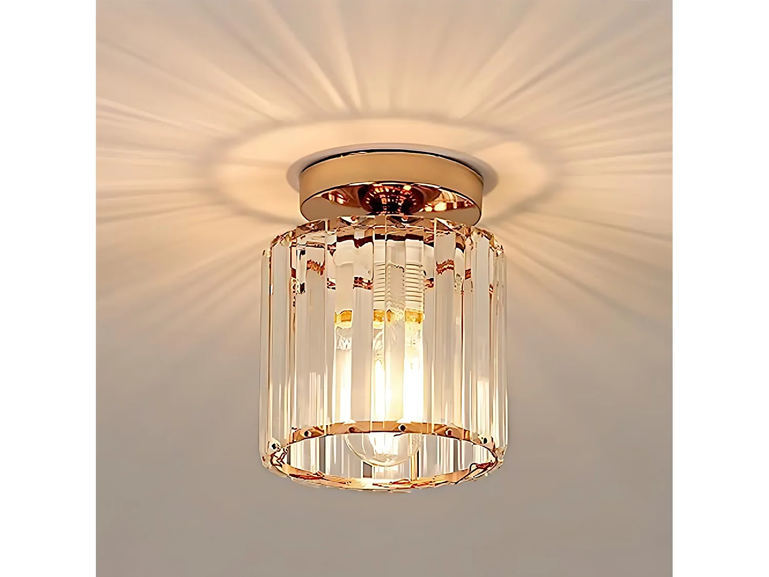 plafonnier lustre  vintage avec abat-jour en cristal rectangulaire - doré, douille e27, sa