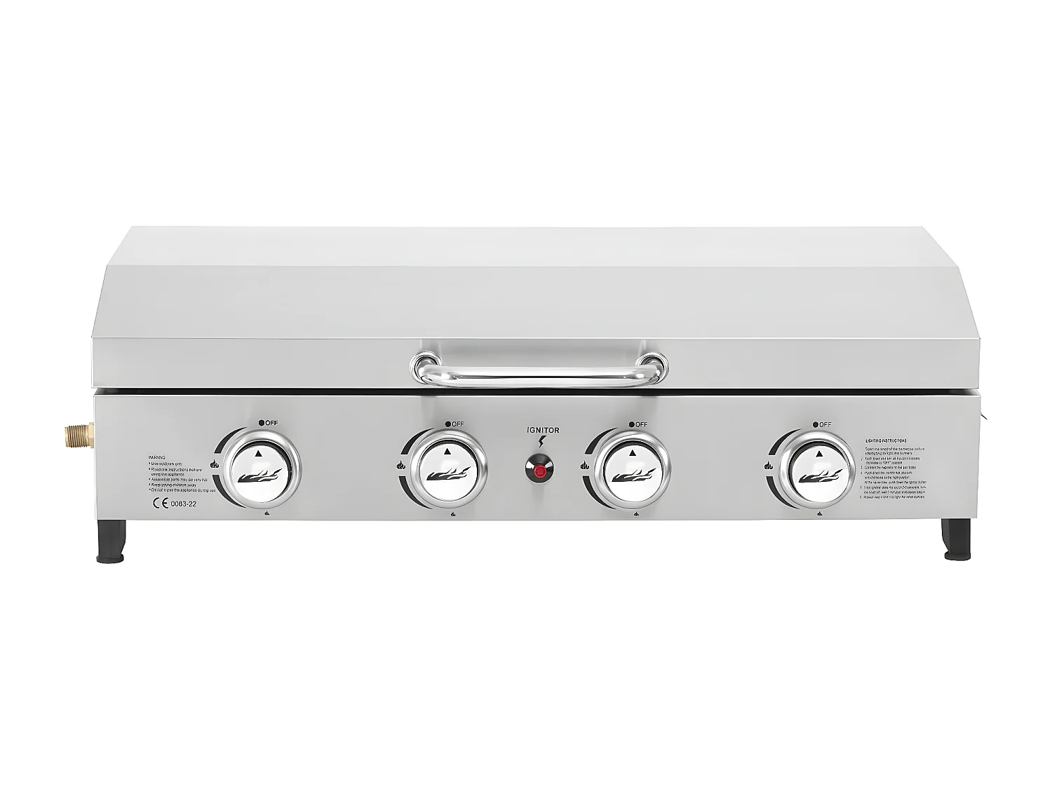 Plancha de gas 4 quemadores con tapa "Fasto" - 10 kw - Gris