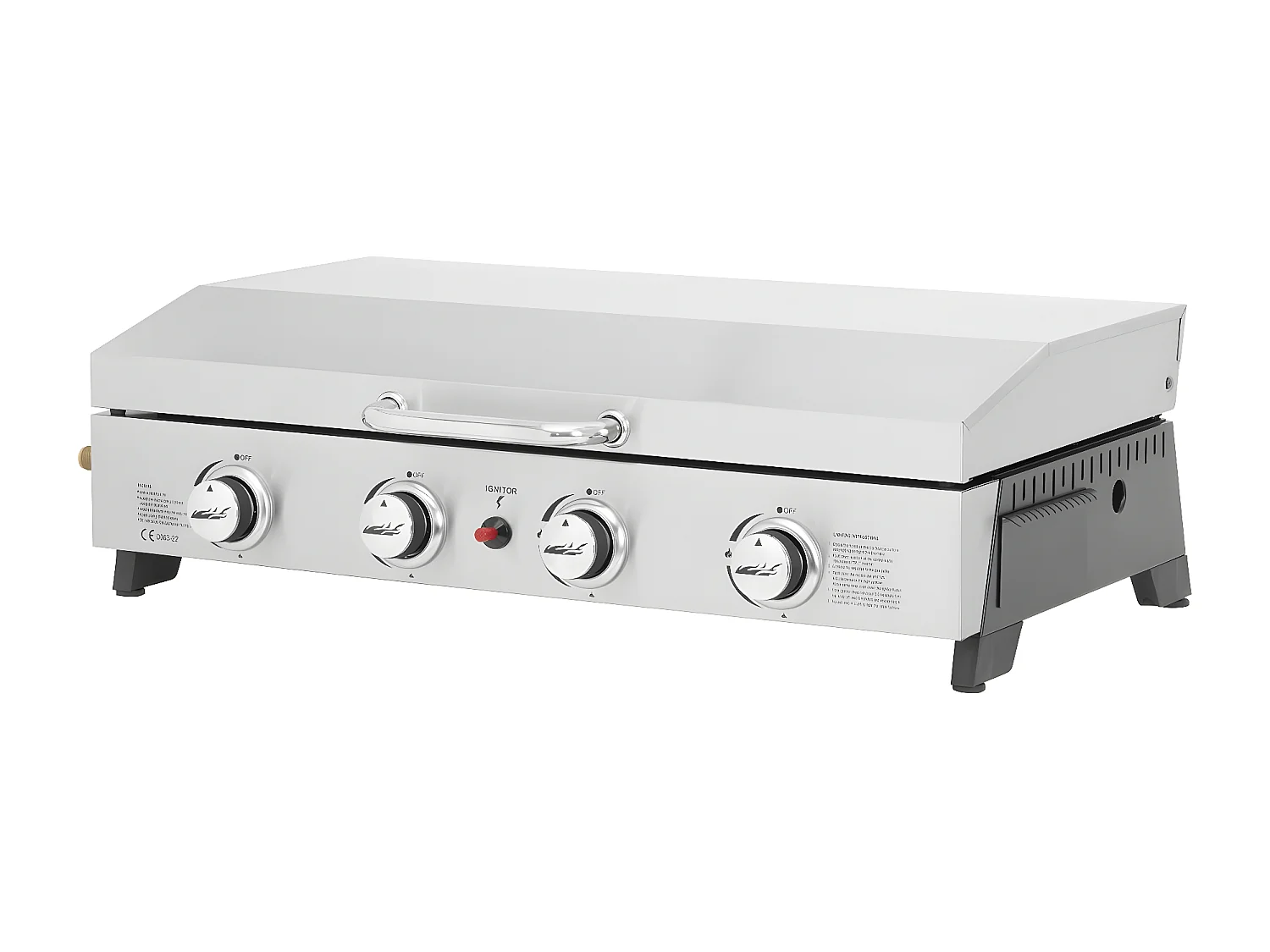 Plancha de gas 4 quemadores con tapa "Fasto" - 10 kw - Gris