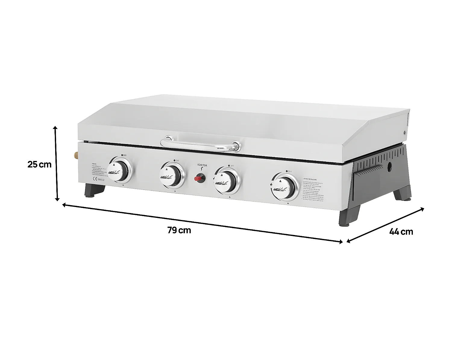 Plancha de gas 4 quemadores con tapa "Fasto" - 10 kw - Gris