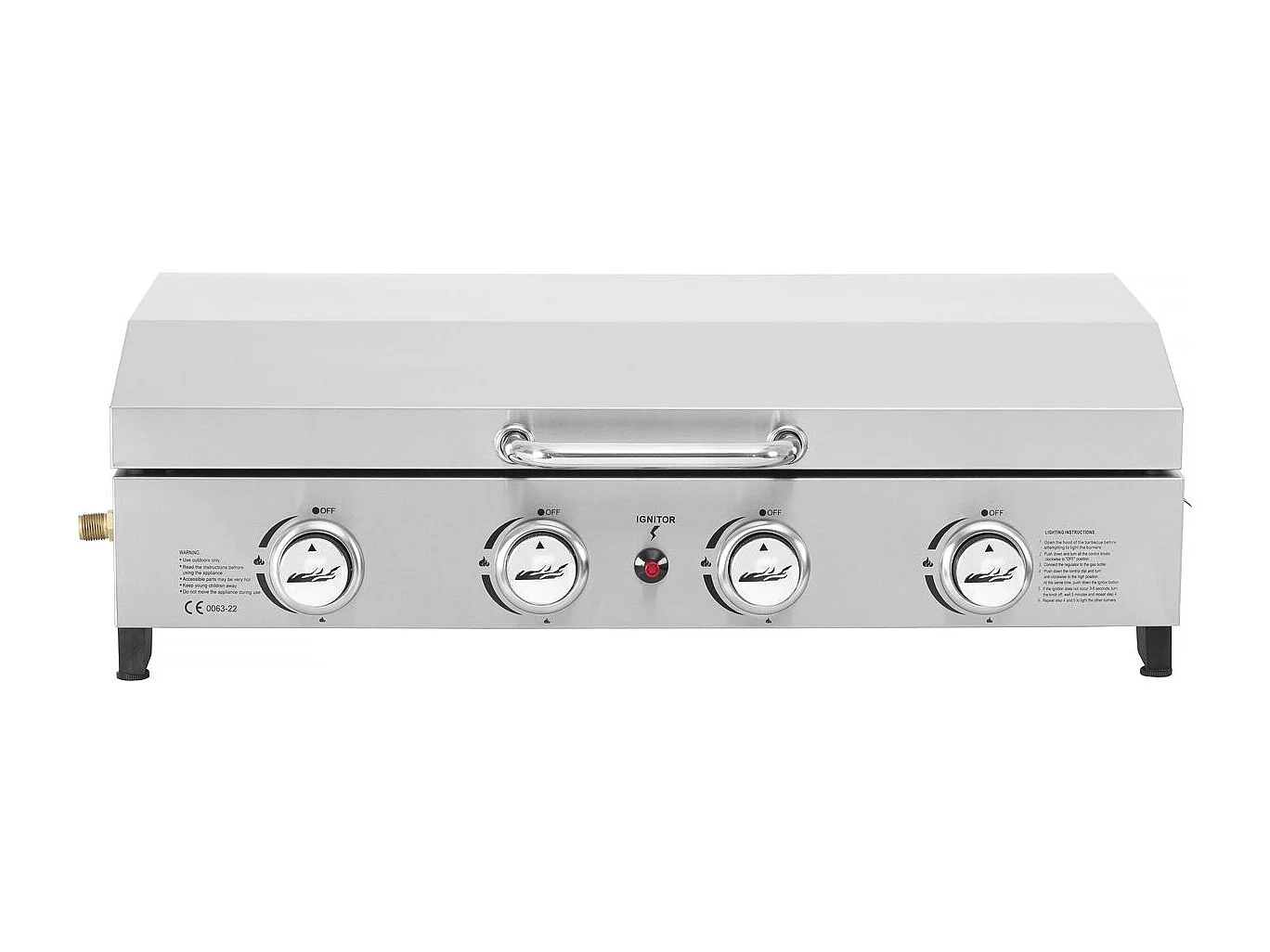 Plancha de gas 4 quemadores con tapa "Fasto" - 10 kw - Gris