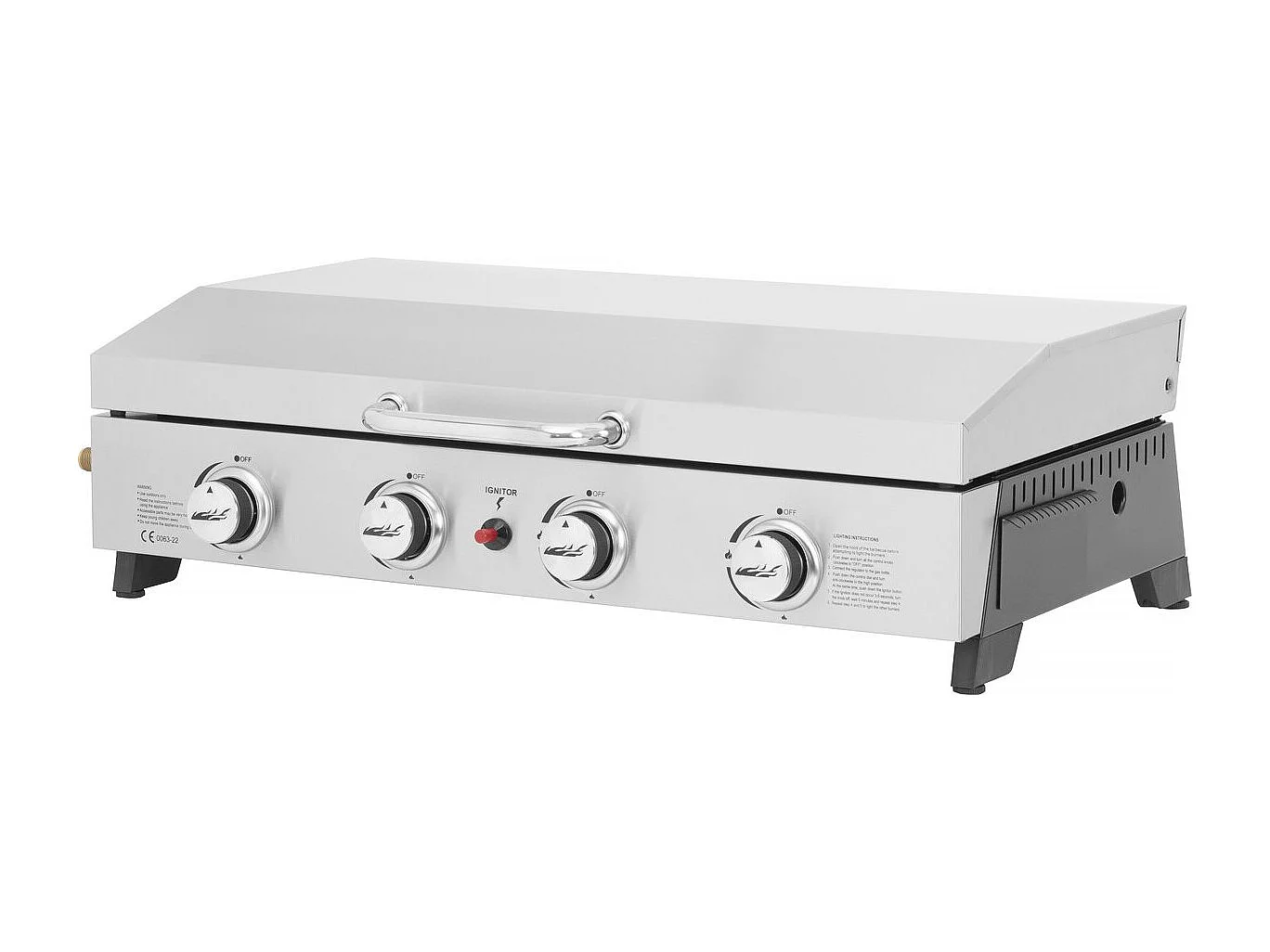 Plancha de gas 4 quemadores con tapa "Fasto" - 10 kw - Gris