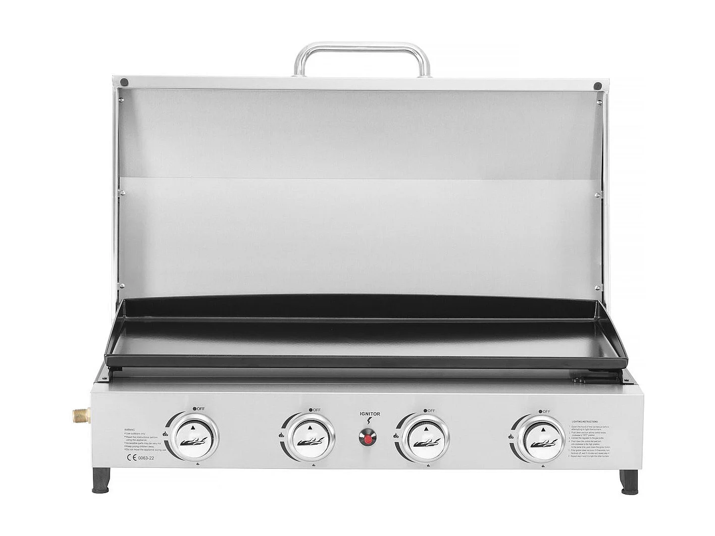 Plancha à gaz en inox avec 4 bruleurs et couvercle "Fasto" - 10 kw - Gris