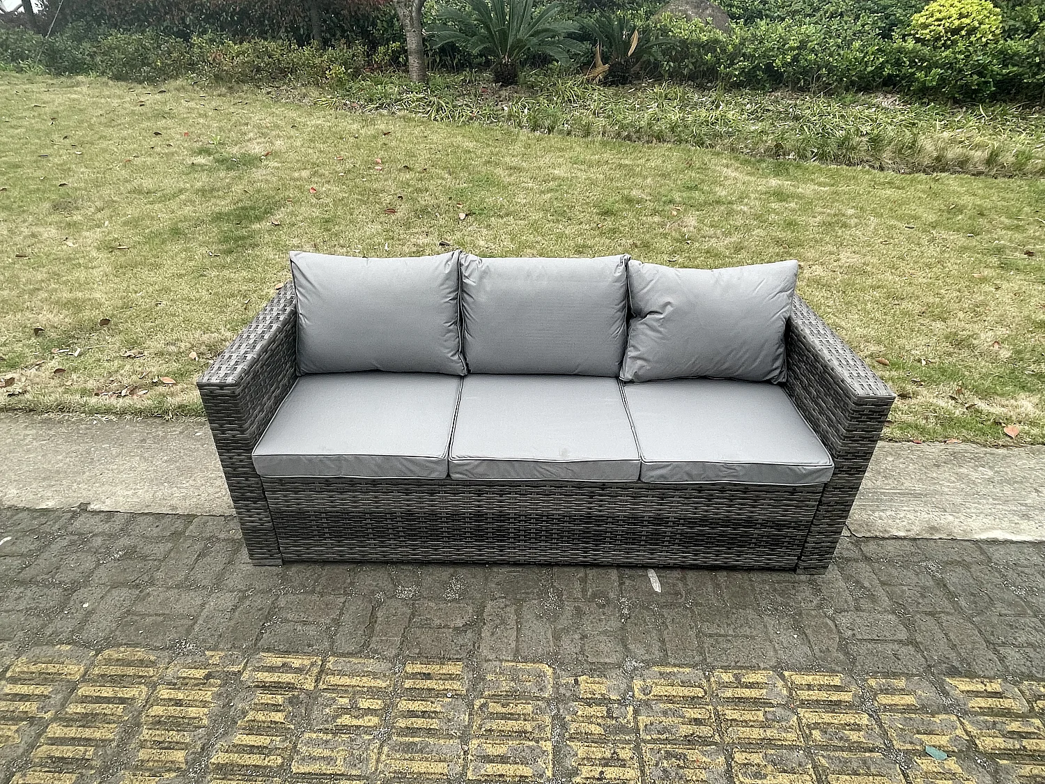 Fimous 10 Seater Outdoor PE Rattan Garden Furniture Gas Fire Pit Dining Table Set Lounge Sofa 2 PC Armchairs With 2 Stools Dark Grey Mixed Patio
