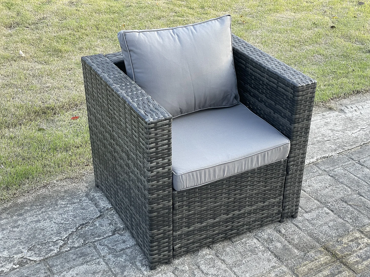 Fimous Outdoor Rattan Garden Corner Furniture Gas Fire Pit Dining Table Gas Heater Sets Lounge Chairs Side Table Dark Grey 8 Seater