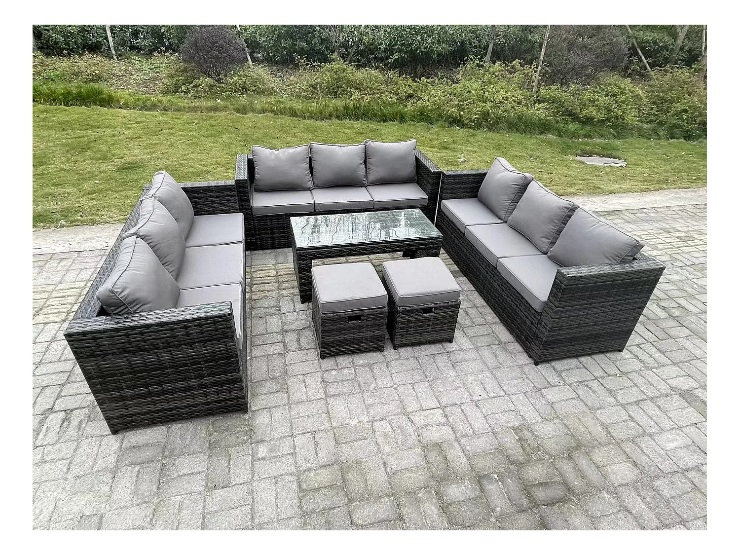 Ensemble de meubles de jardin ave canapé Table basse 2 Tabourets PE Rotin Mélange gris foncé